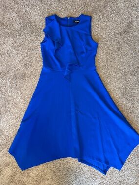 DKNY Royal Blue Asymmetrical Ruffle Dress